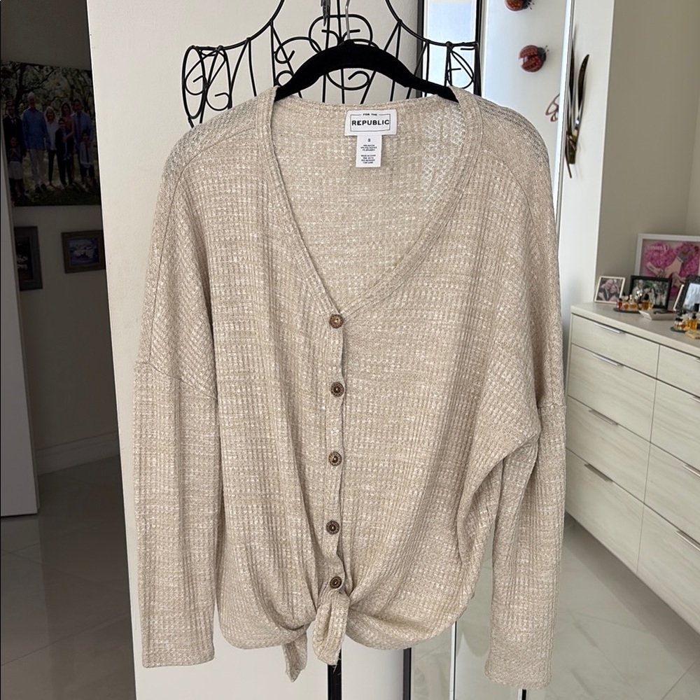 For The Republic Light Tan Button-Front Cardigan